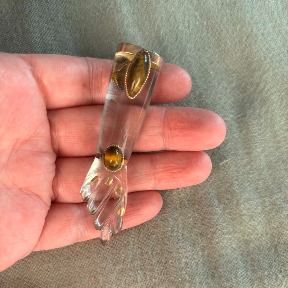 Vintage Crystal, Tiger's Eye, and 18k Rose Gold Figa Pendant
